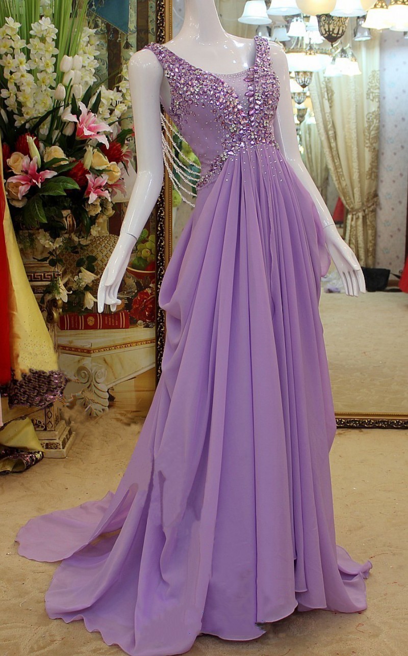 Purple Chiffon Evening Dress With Crystals Floor Length Party Dresses On Luulla 8032